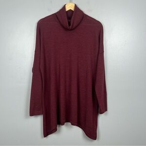 Eileen Fisher burgundy 100% merino wool shark bite turtleneck sweater, medium.